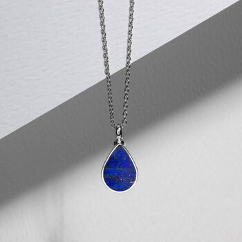 Teardrop Lapis Ashes Urn Necklace 925 Silver, 2 of 5