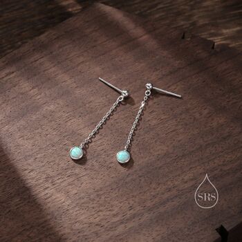 Water Green Opal With Chain Dangle Stud Earrings, 5 of 12