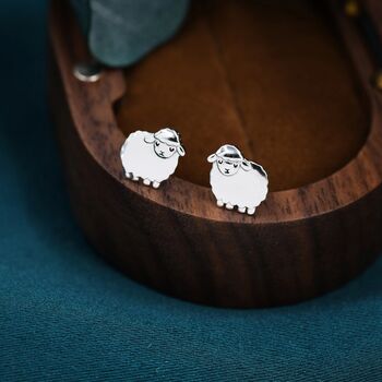 Fluffy Sheep Stud Earrings In Sterling Silver, 11 of 12