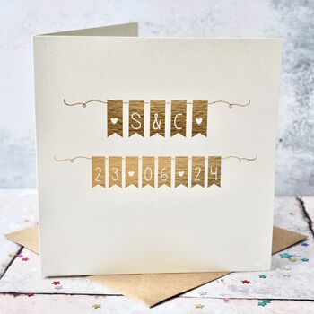 Personalised Anniversary Bunting Gold Foil Card, 2 of 3