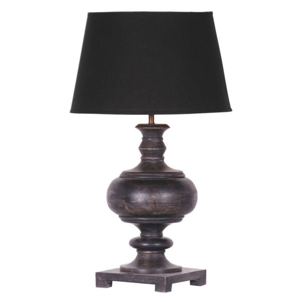 Distressed Black Wooden Urn Table Lamp, Gray Distressed Wood Table Lamp