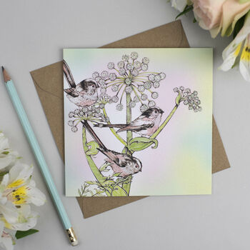 'Long Tailed Tit And Angelica' Greeting Card, 2 of 2