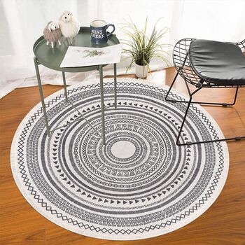 Cotton Round Rug Grey Area Rug With Tassels, 9 of 10