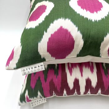 Square Ikat Silk Cushion Watermelon Spot, 5 of 7