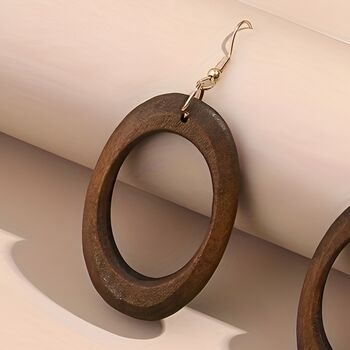 Oval Wooden Dangle Earrings Gift, 3 of 3