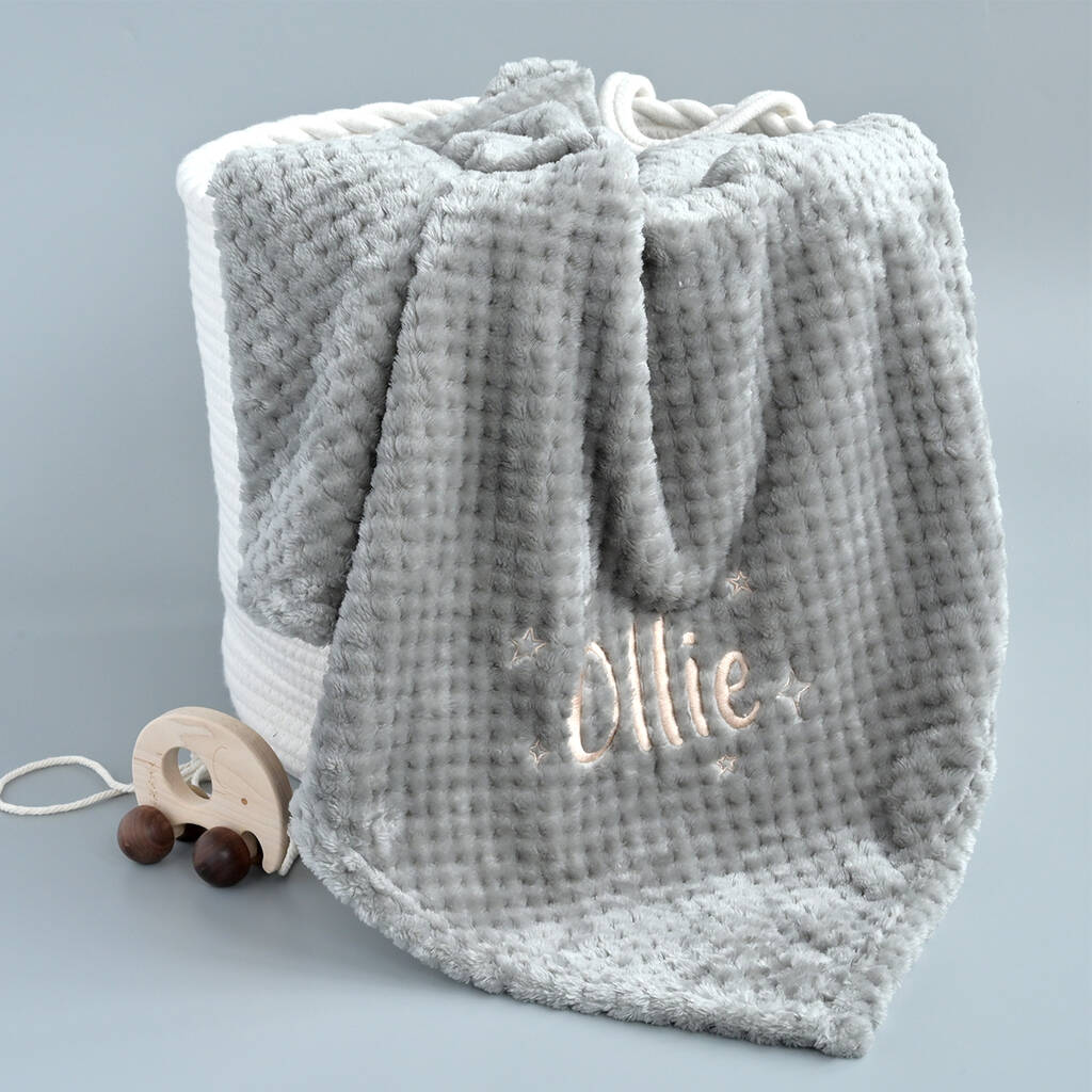 Personalised Grey Baby Blanket With Stars And Name By KEEDD
