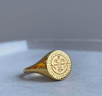Sterling Silver Gold Moon Face Signet Ring, 9 of 11