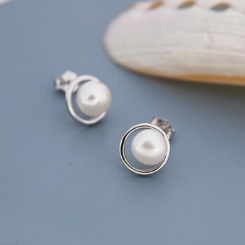 Genuine Freshwater Pearl And Circle Stud Earrings, 6 of 12