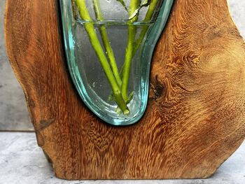 18cm Molten Glass Wedge Vase On Teak Root Flower Holder, 9 of 12