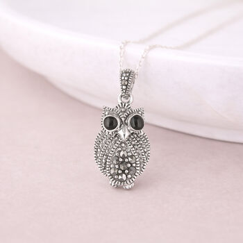 Personalised Sterling Silver Marcasite Owl Pendant Necklace, 5 of 10