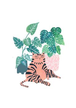 Pink Plant Cat Art Print, 5 of 6