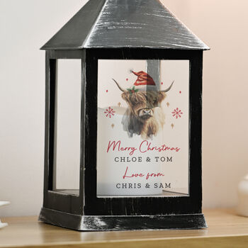 Personalised Highland Cow LED Lantern – Light Up Christmas Ornament, 4 of 5
