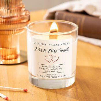 Personalised First Valentines Day Candle Gift Mr And Mrs, Husband And Wife, 4 of 6