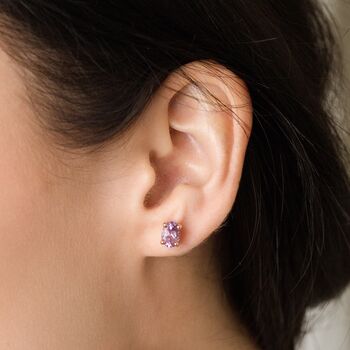 Lavender Amethyst Oval Stud Earrings In Sterling Silver And Gold, 10 of 11