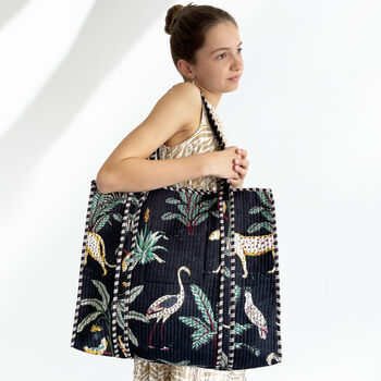 Jungle Print Large Quilted Cotton Tote Bag In Black, 2 of 5