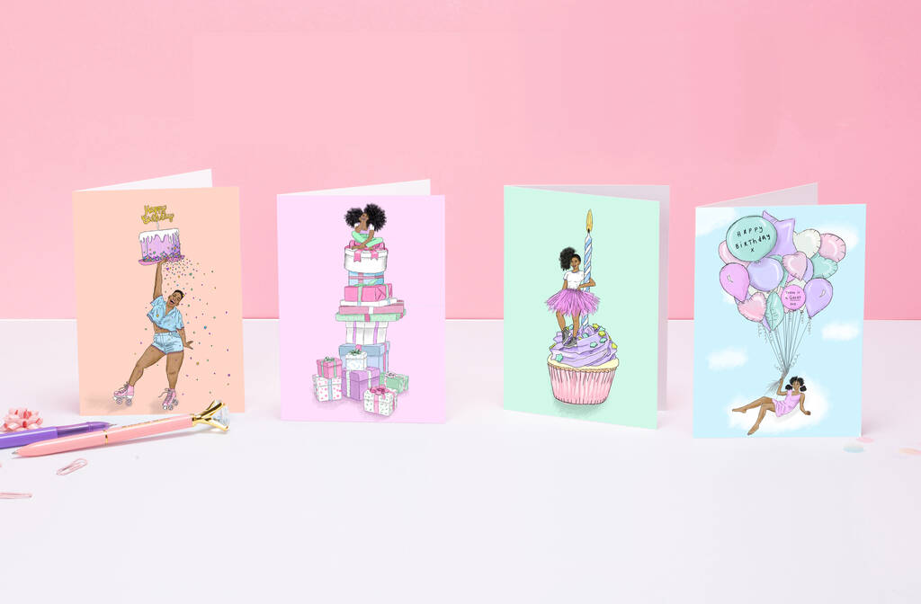 Birthday Girl Pack Of Four Black Birthday Cards, 1 of 4