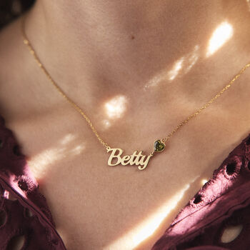 Sterling Silver Name Necklace With Heart Birthstone, 3 of 12