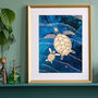 Gold Blue Alcohol Ink Turtle Wall Art Print, thumbnail 3 of 4
