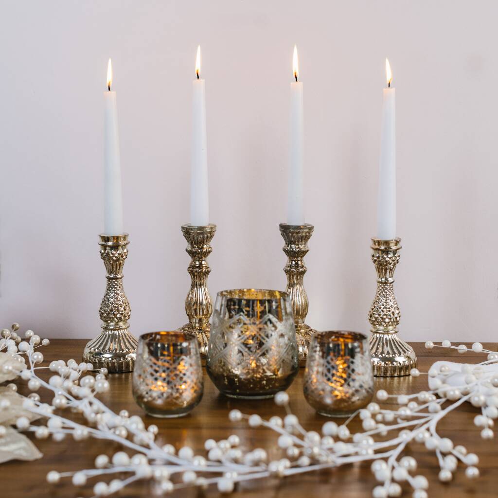 Etched Silver Candle Holder Trio By Truffle Tablescapes