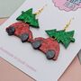 Christmas Tree On A Car Glitter Resin Earrings, thumbnail 4 of 4