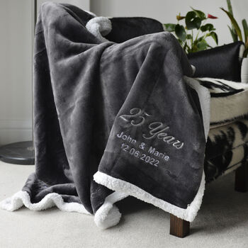 Personalised Silver Wedding Anniversary Charcoal Throw, 2 of 5
