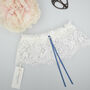 Lace Wedding Garter With Blue Ribbon Bow, thumbnail 1 of 8