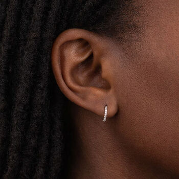 Solid 9ct Gold Diamond Huggie Hoop Earrings – 10mm, 3 of 8