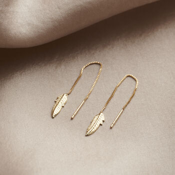 Feather 9ct Gold Pull Through Earrings, 6 of 8