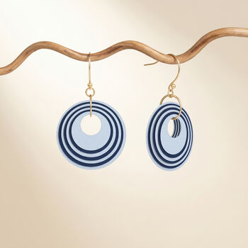Blue And Navy Geometric Circular Earrings • Gold Plated Sterling Silver Hooks, 4 of 10