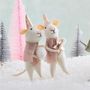 Pair Of Star And Snowball Pink Mice Felt Decorations, thumbnail 1 of 5