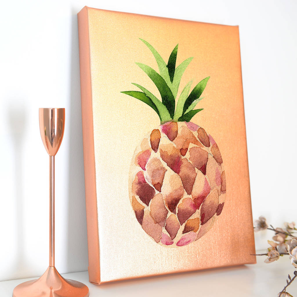 metallic rose gold pineapple canvas by cherry pete
