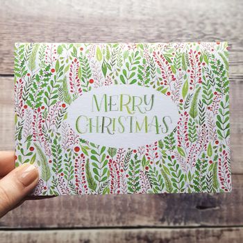 'Merry Christmas' Hand Lettered Christmas Foliage Card, 3 of 5