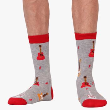 Men's Bamboo Socks Grey Red Guitars, 2 of 6