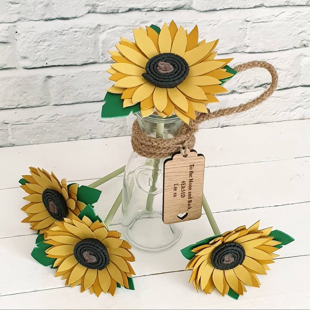 Large Leather Anniversary Sunflower In Glass Carafe, 1 of 3