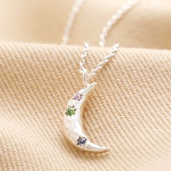 Crystal Crescent Moon Hammered Pendant Necklace, 7 of 11