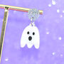 White Marble Glitter Acrylic Cute Ghost Dangle Earrings, thumbnail 3 of 6