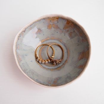 Handmade Mini Blue Brown Pottery Ring/ Jewellery Dish, 2 of 8
