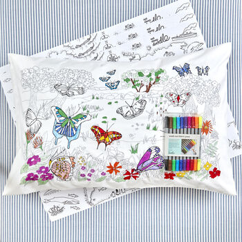 Butterfly Pillowcase Kit + 10 Pens, Colour In And Learn, 3 of 5