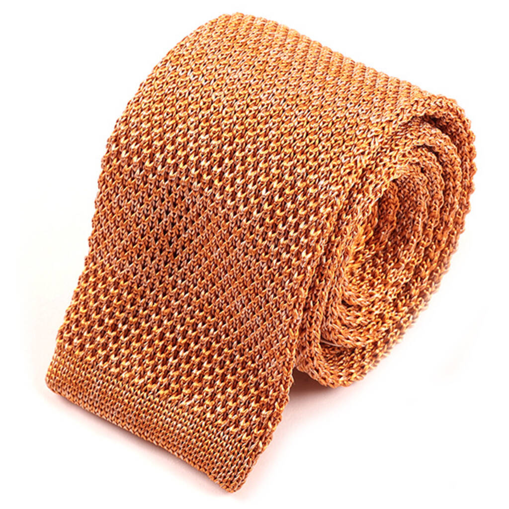 Orange Marl Silk Knitted Tie 6cm, 1 of 3