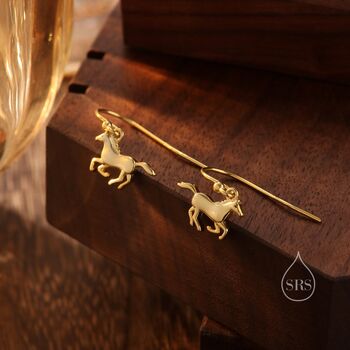 Sterling Silver Cute Horse Dangle Hook Earrings, 2 of 10