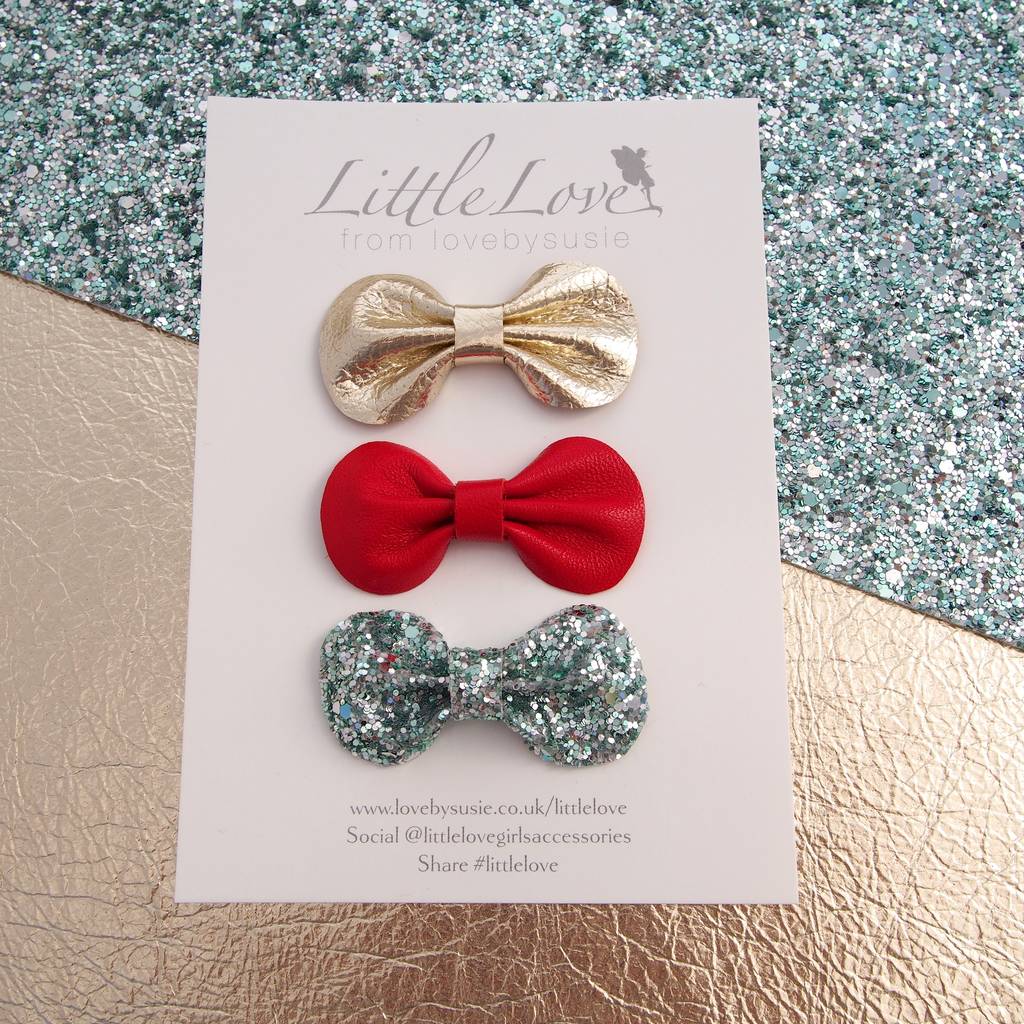 Mini Bow Hair Clip Set Festive By Little Love