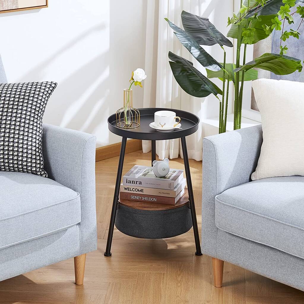 Small Two Tier Side Table With Storage Round End Table, 1 of 8