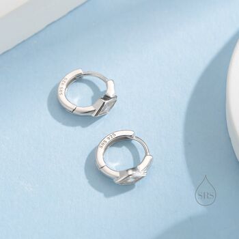Sterling Silver Tiny Rhombus Clear Cz Huggie Hoop, 5 of 12