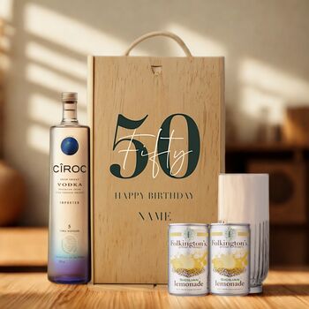 Personalised 50th Birthday Vodka Gift Set With Custom Lid, 6 of 11
