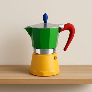 Italian Moka Pot Espresso Maker In Green And Yellow, 3 of 7