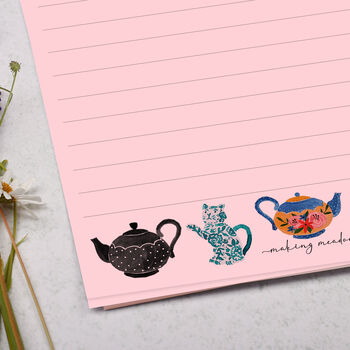 A5 Pink Letter Writing Paper With Teacups And Teapots, 2 of 4