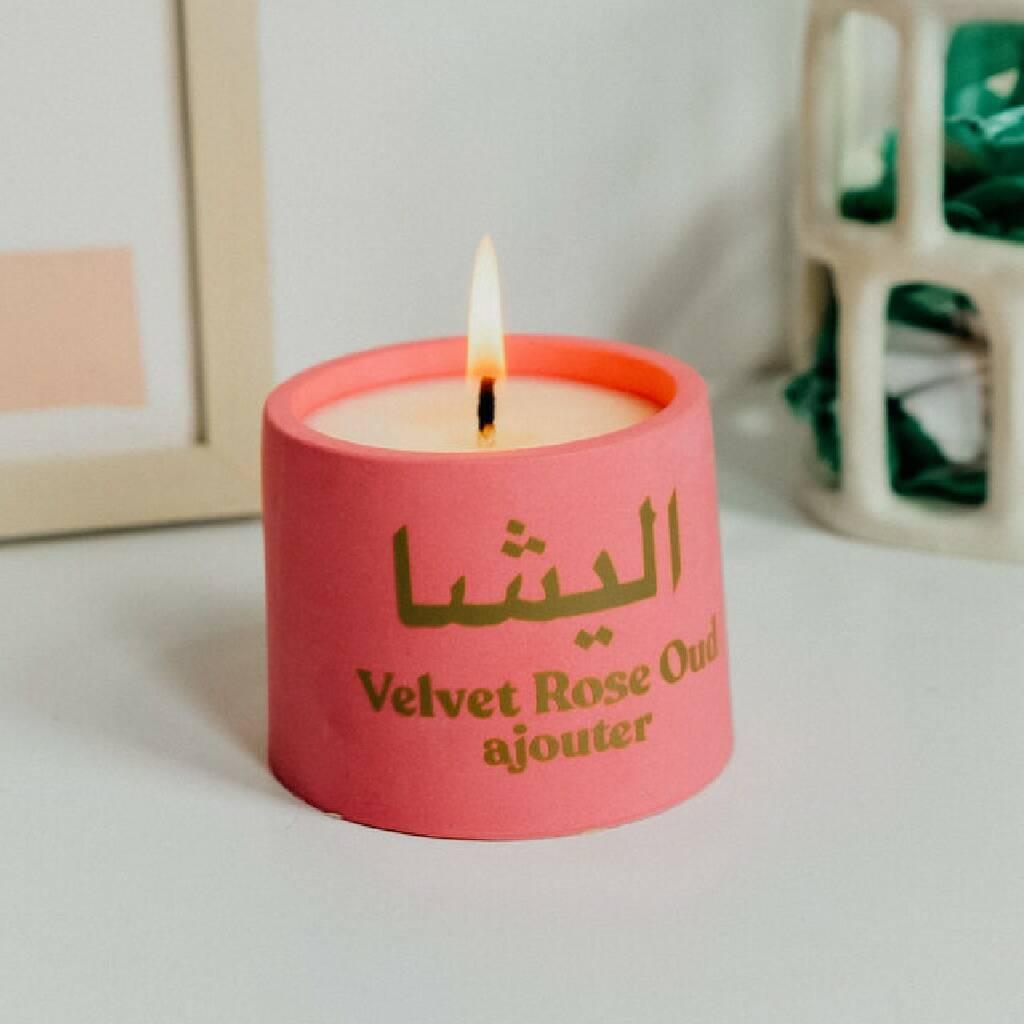 Handmade Arabic Personalised Name Velvet Oud Candle By Ajouter Store