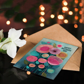 Folk Art Flowers Teal And Pink Mother's Day Card, 4 of 6