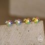 Sterling Silver Rainbow Flower 18 G Screw Back Earrings With Ball Backs, thumbnail 4 of 12