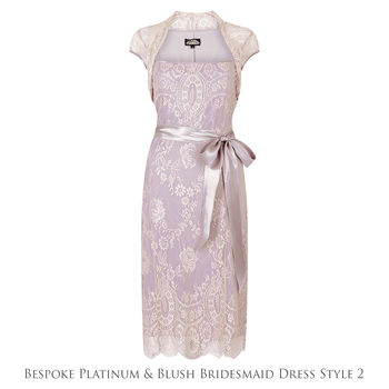 Bespoke Bridesmaid Dresses In Platinum And Powder Lace, 4 of 10